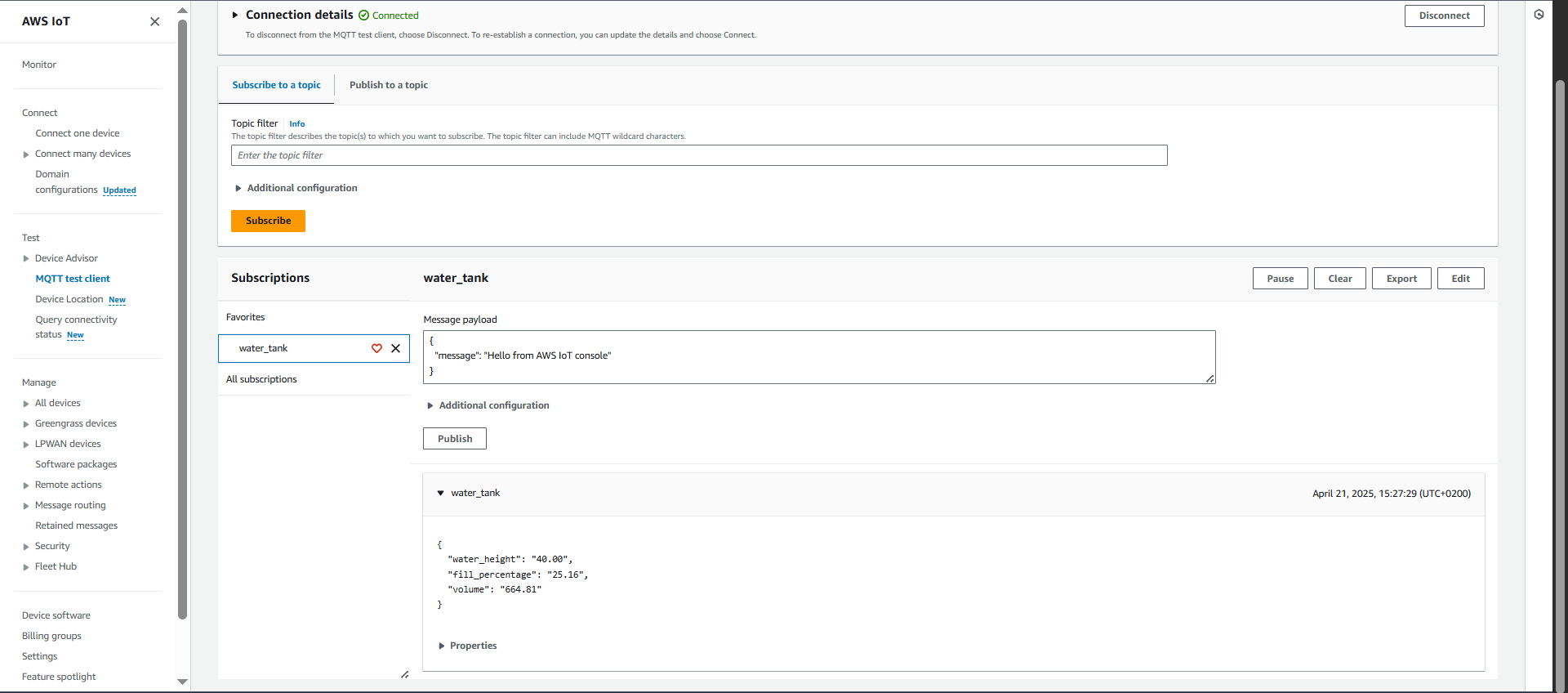 MQTT message preview.